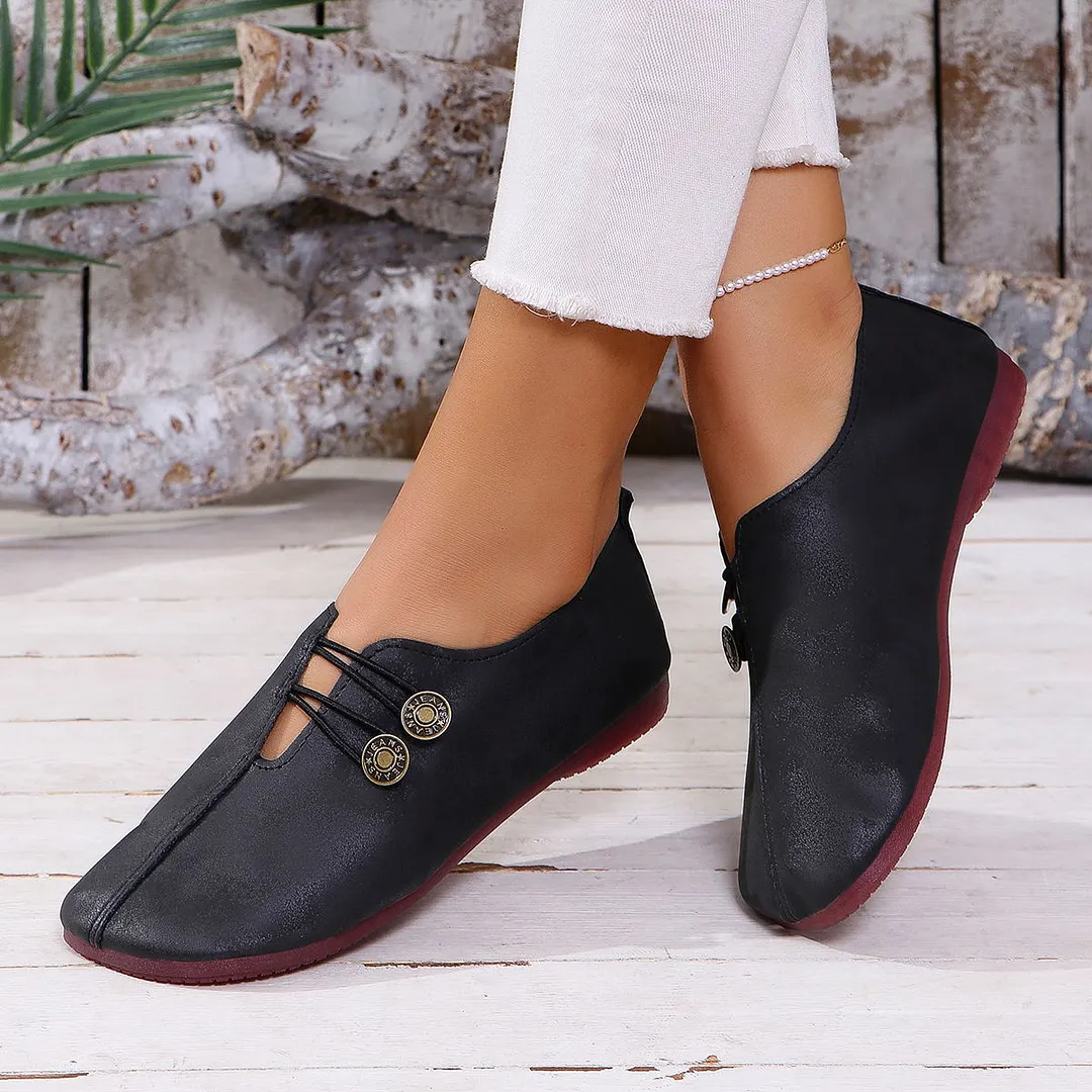 Breakj Breakj Summer And Autumn New Soft Leather Flat Soles Women's Round Head Shallow One-Foot Pedal Large Size Women's Shoes