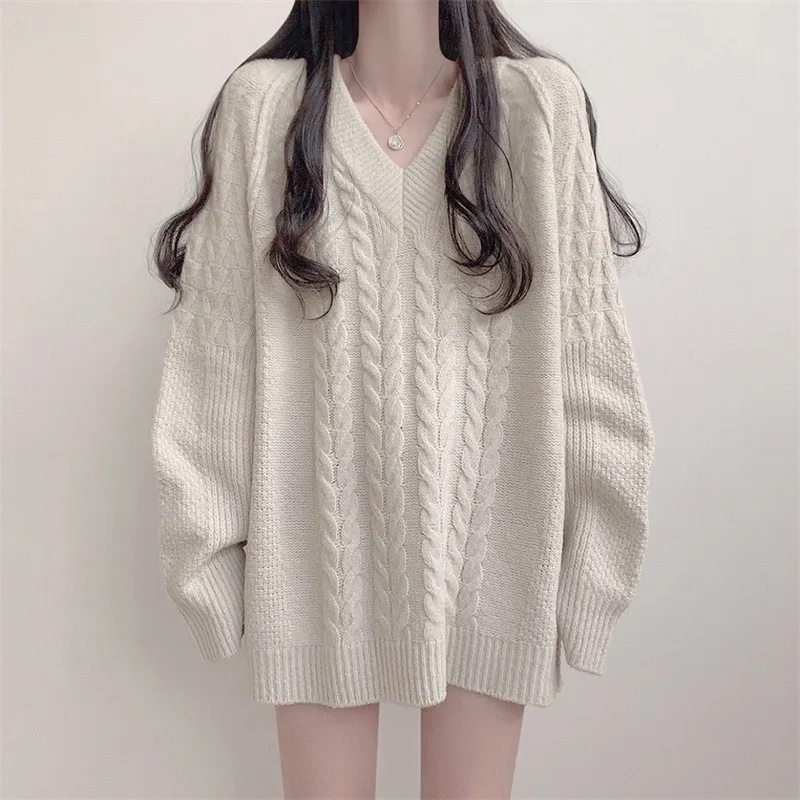 Nigikala Nigikala Dongdaemen Net Red Retro Letter Sweater Women Autumn And Winter Loose Lazy Wind Dopamine Round Knitted Shirt