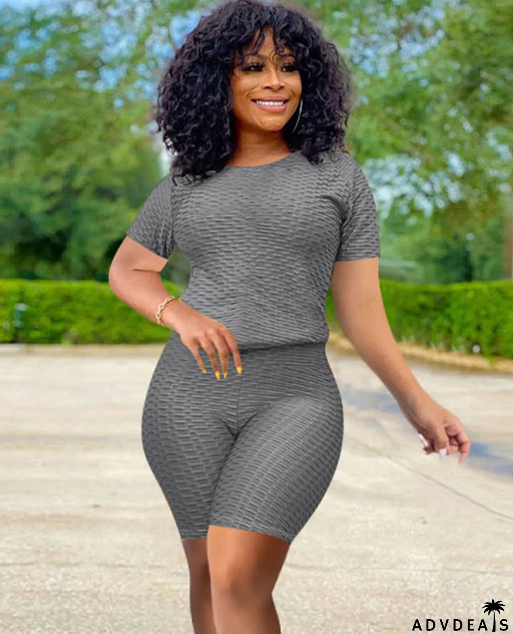 Summer Casual Honeycomb Shirt and Shorts Matching Set