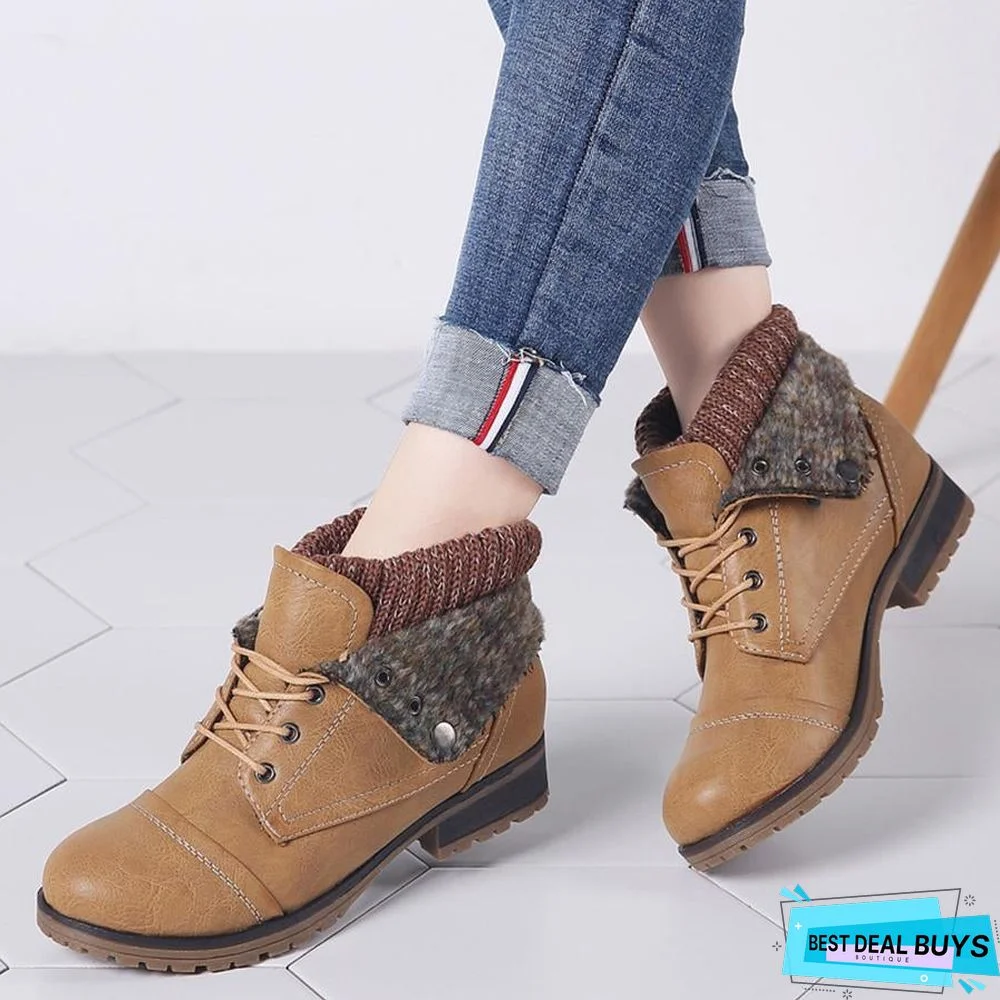 Winter Women's Ankle Boots Shoes Genuine Leather Lace Up Platform Boots Woman Warm Plush Snow Boots Women