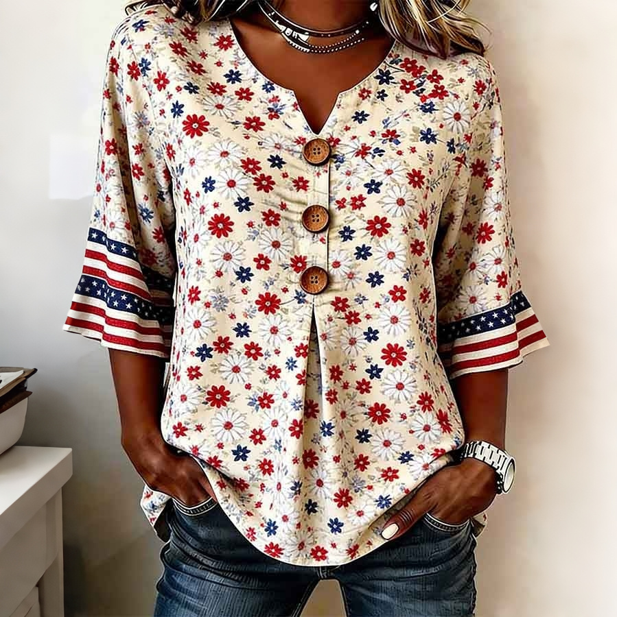 Comstylish Women's Independence Day Faith Floral Print Shirt