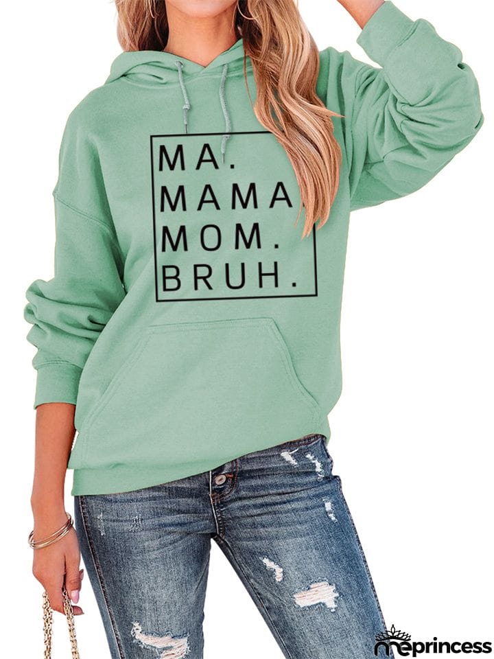 Female Casual Letter Print Pullover Loose Hoodies with Kangaroo Pocket