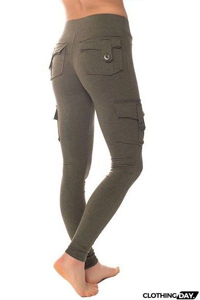 Solid Color with Pockets Elastic Waist Pants