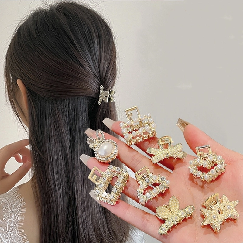 Elegant Women's Geometric Flower Bow Knot Alloy Inlay Pearl Hair Claws