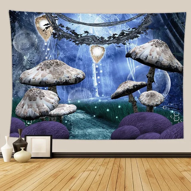 Psychedelic Mushroom Wall Hanging Boho Decor Wall Tapestry  Waves Hippie Wall Hanging Galaxy for Bedroom Living Room Decor 95X73
