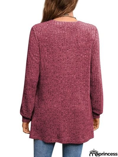 Slit Notched Pocketed Long Sleeve T-Shirt