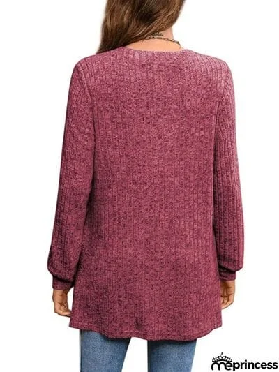 Slit Notched Pocketed Long Sleeve T-Shirt