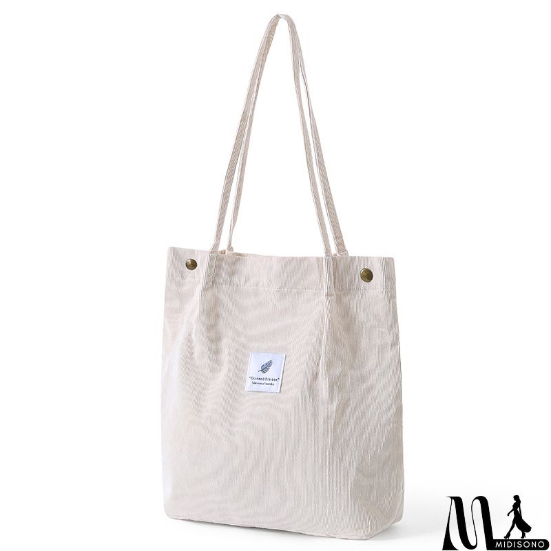 MidiSono - Women Large Smiley Corduroy Shoulder Tote Bag