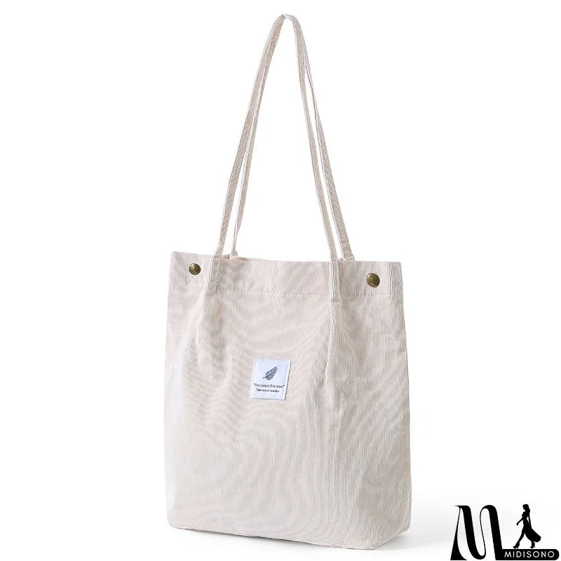 MidiSono - Women Large Smiley Corduroy Shoulder Tote Bag