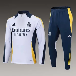 2024/2025 Real Madrid Half-Pull Training Suit White Football Shirt 1:1 Thai Quality Set