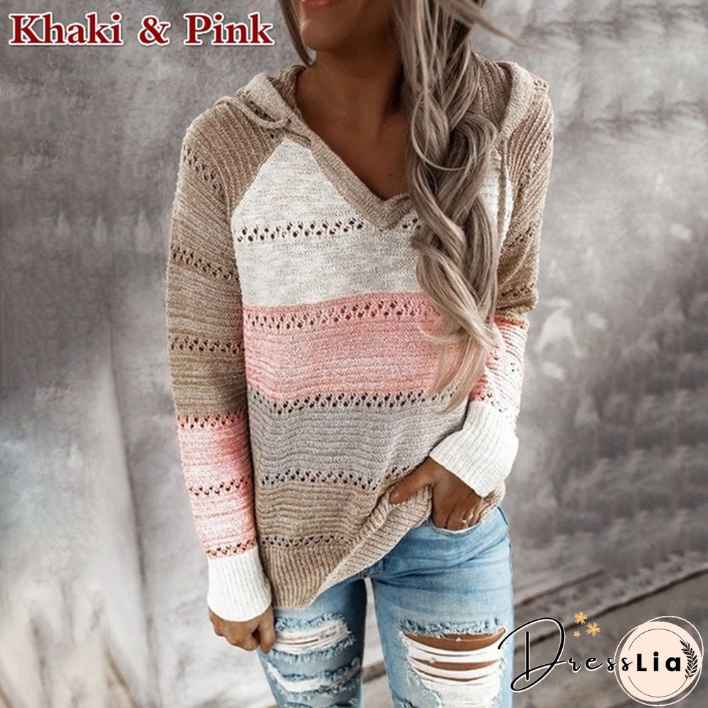New Comfy Stylish Stitching Color Hoodies For Women Long Sleeve New Casual Clothing Style Casual Tops For Women Women's Casual Spring Fall Sweaters 7 Colors