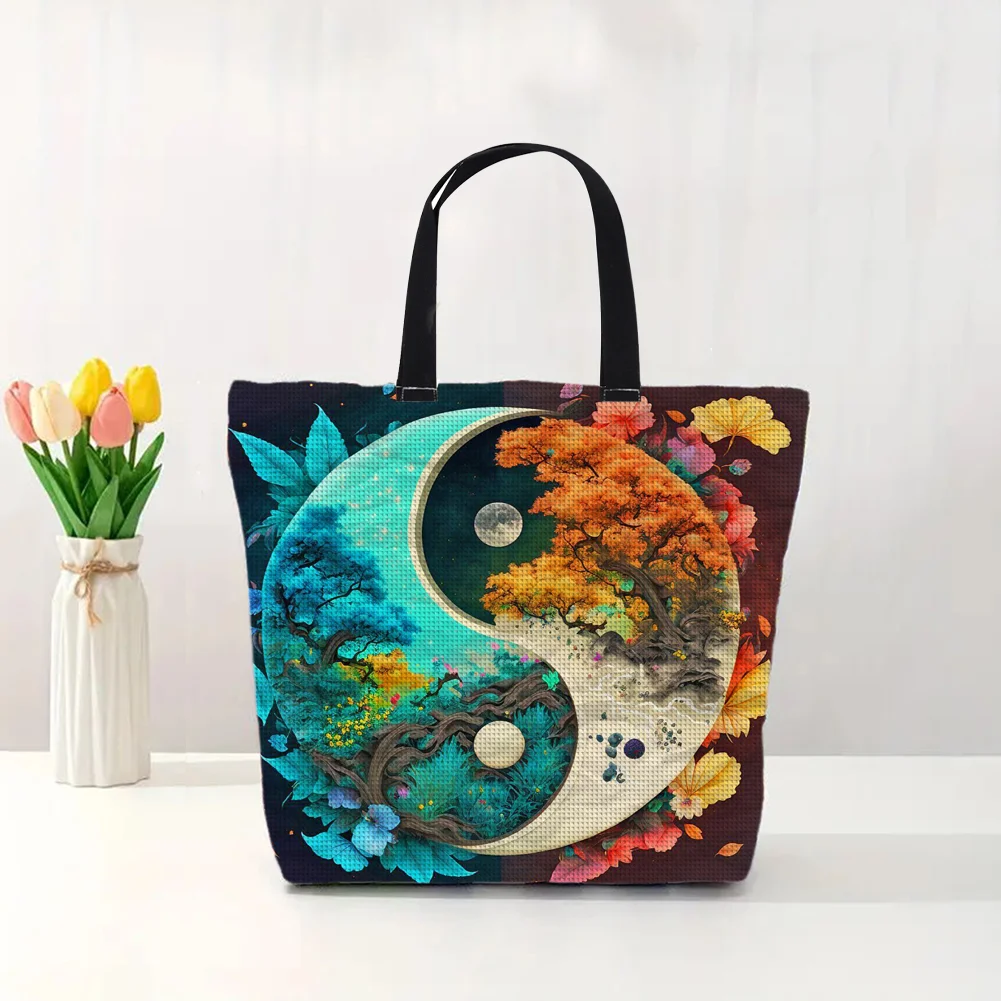 11CT DIY Stamped Cross Stitch Handbag Shopper Bag - Tai Chi Trees(Canvas|40*40CM)