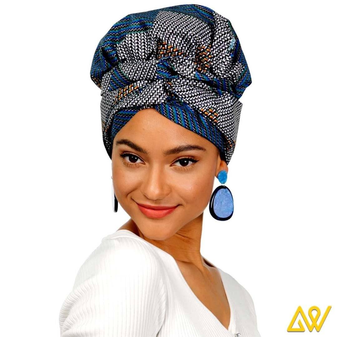 African Print Head Wrap With Satin-Lined-AW1979