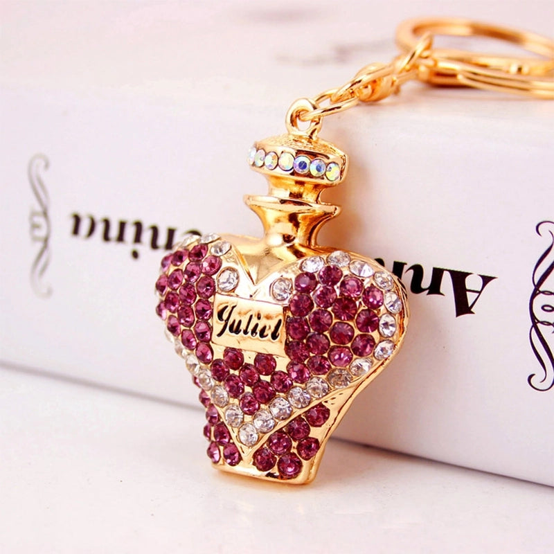 Glam Perfume Bottle Zinc Alloy Plating Inlay Rhinestones Women’s Bag Pendant Keychain