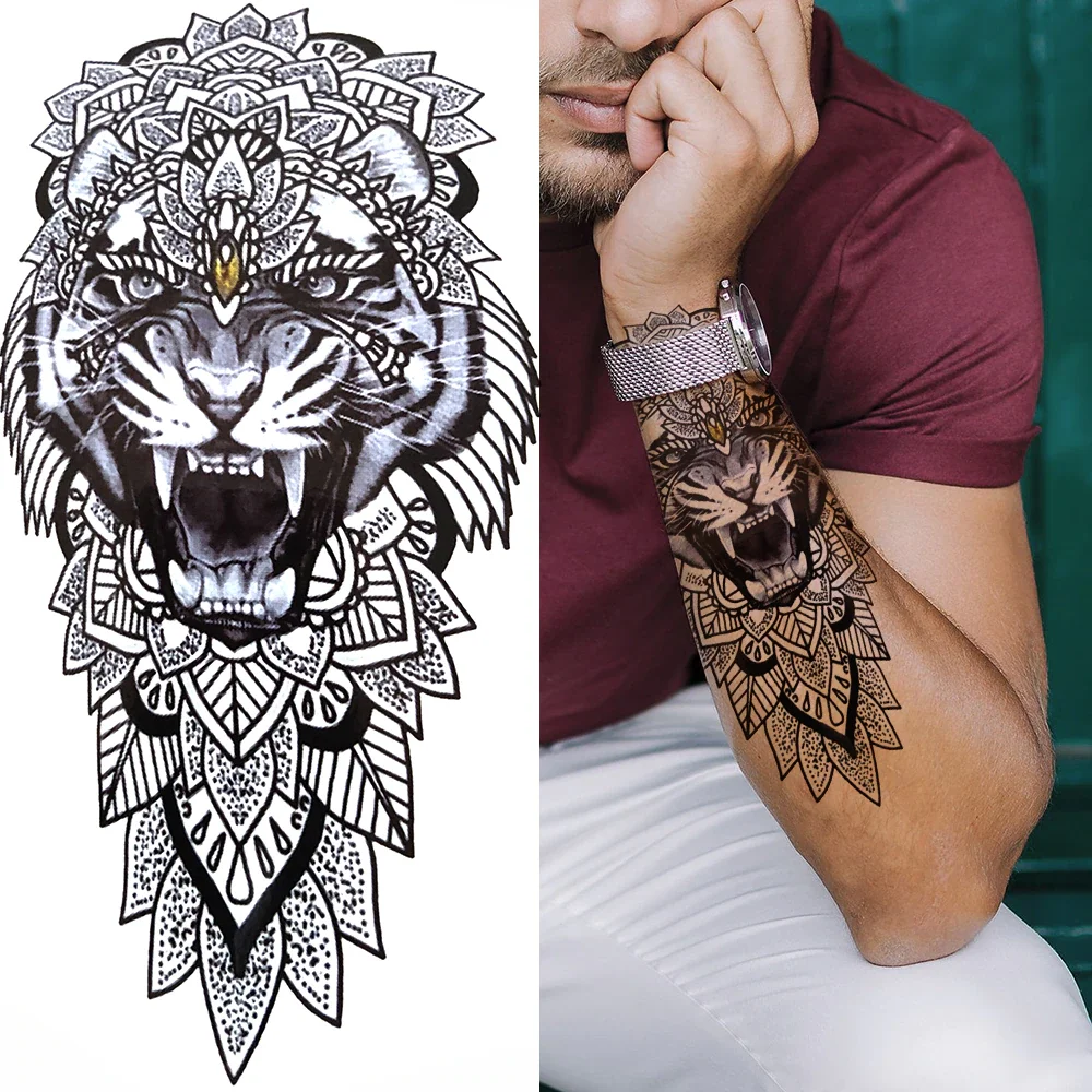 Sdrawing Skeleton King Temporary Tattoo For Women Men Kids Black Deer Dragon Lion Tribal Totem Tattoo Sticker Geometric Tatoo