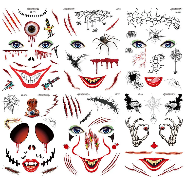 6 Sheets Costume Halloween Face Festival Temporary Tattoo