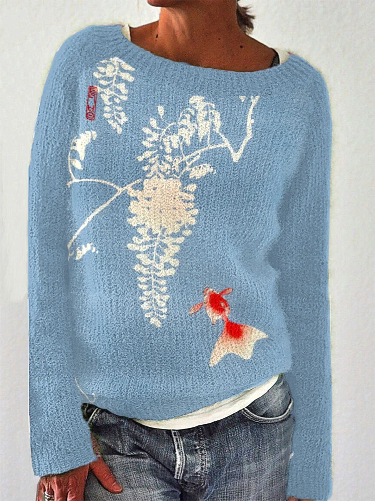 Japanese Art Print Casual Sweater