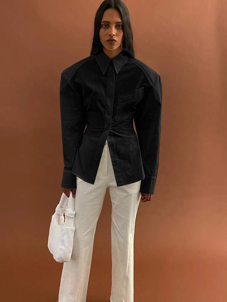 WannaThis Backless Women T Shirt Button Turn-down Collar Long Sleeve Fall Casual Sexy Lace Up Office Ladies Fashion Blouses 2021