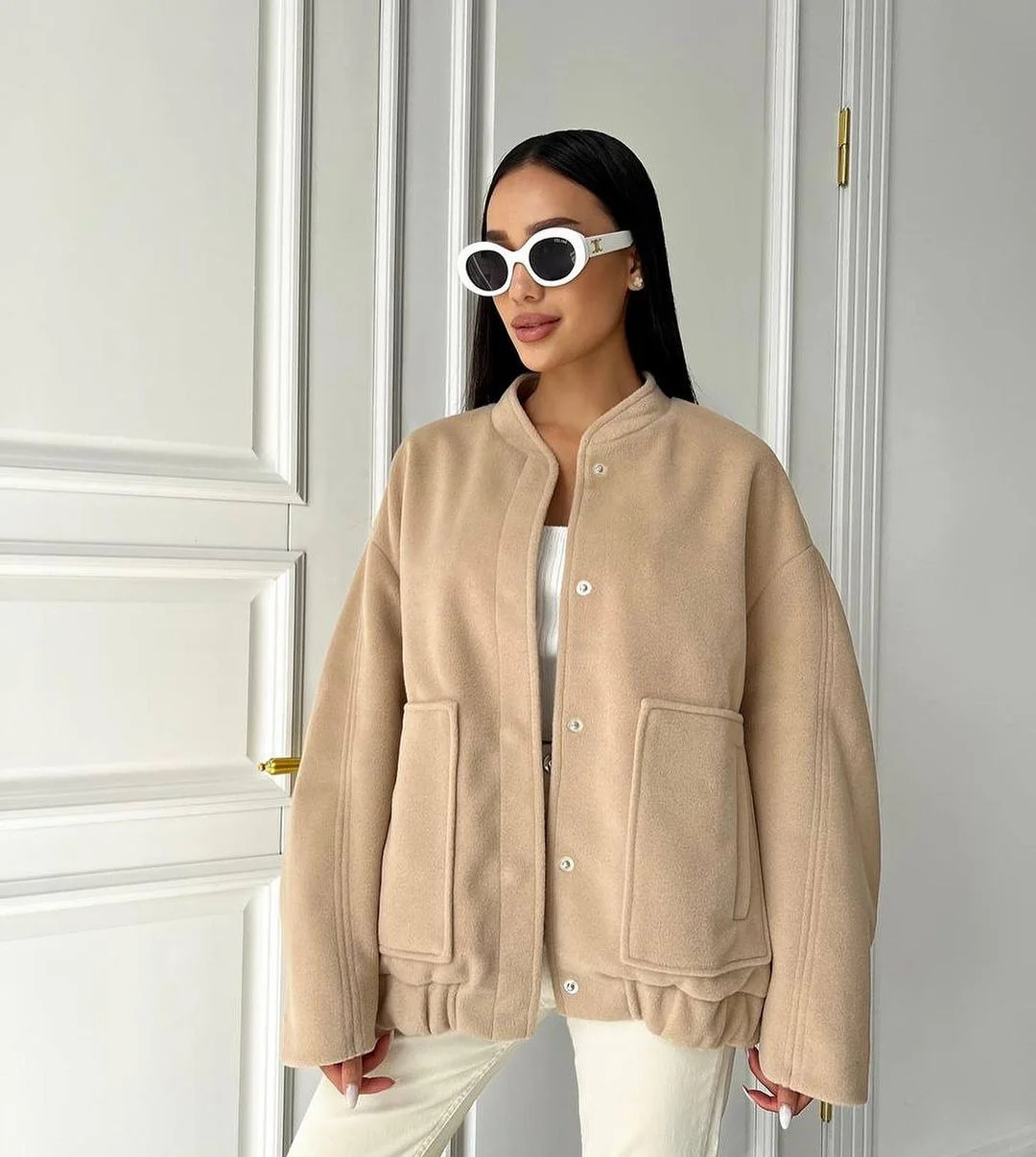 Nigikala Nigikala Years Of Autumn And Winter New Loose Leisure Collar Big Pocket Solid Women's Coat