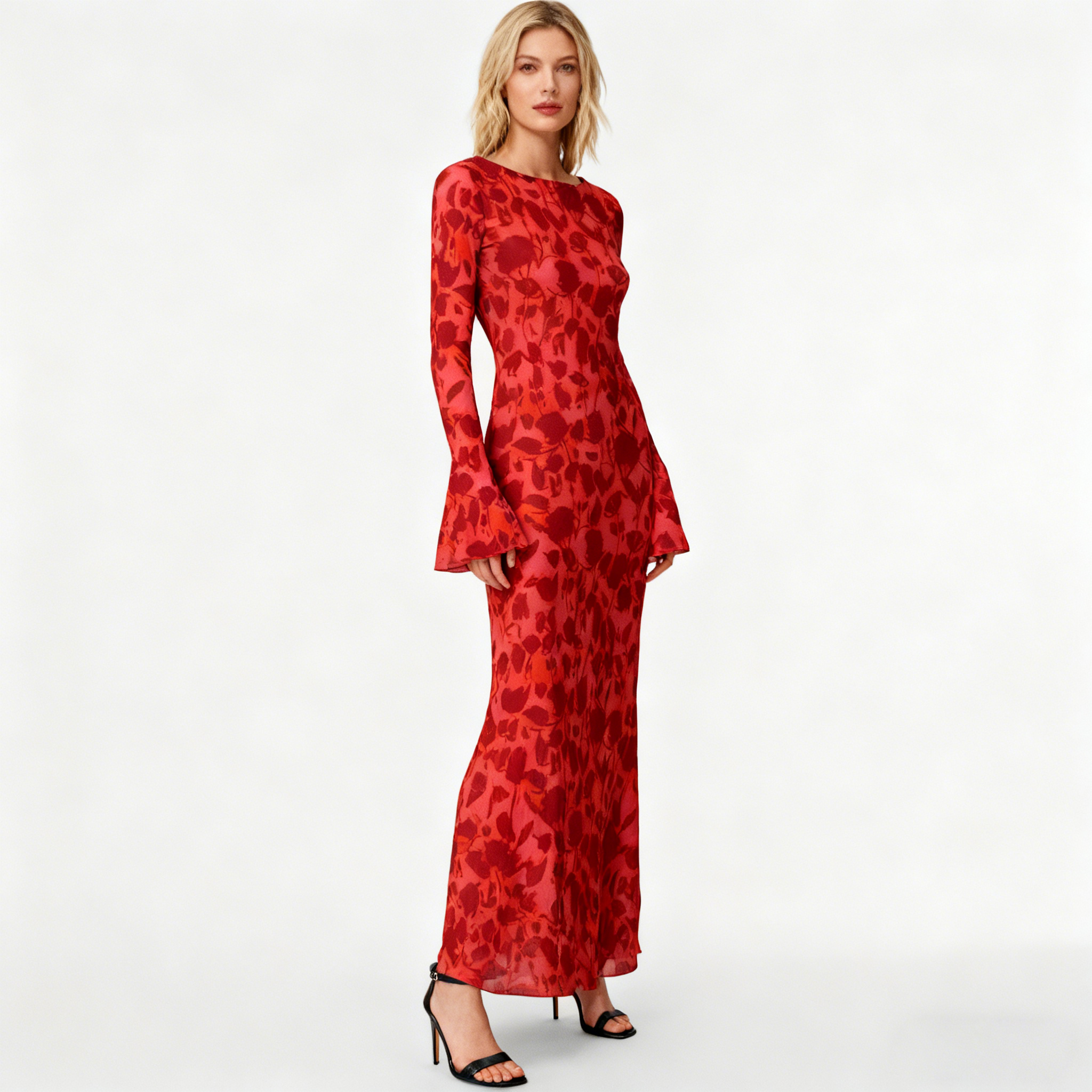 Red Silk Wrap Dress Long Evening Gown Style REAL SILK LIFE