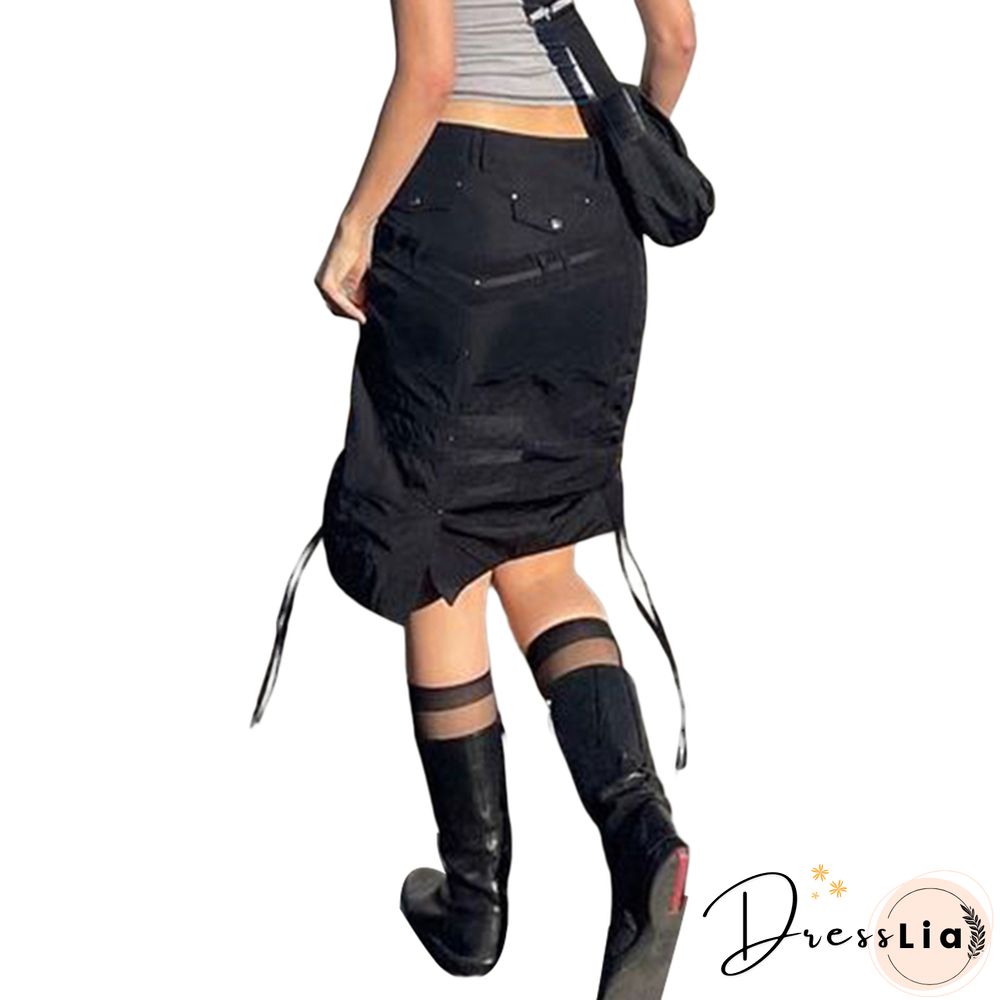 Cargo Skirt Women Low Waist Side Drawstring Harajuku Skirts Y2k Aesthetic E Girl Punk Gothic Skirt Streetwear
