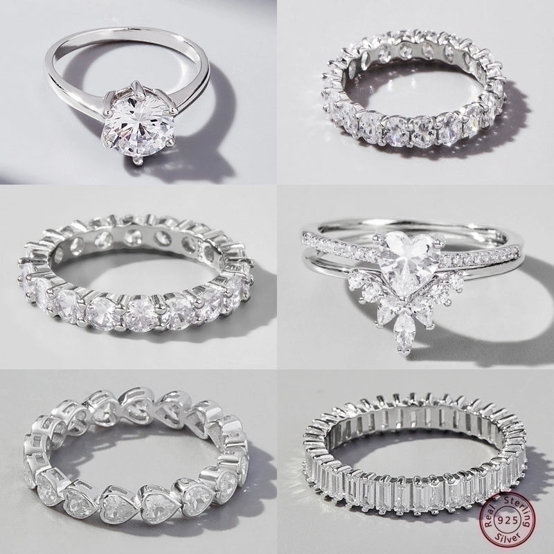 White Gold Plated Sterling Silver Zircon Solid Color Rings