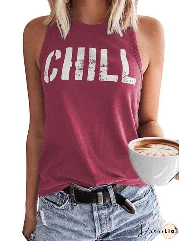 Loose Fit Women'S Slogan Printed Sleeveless Top