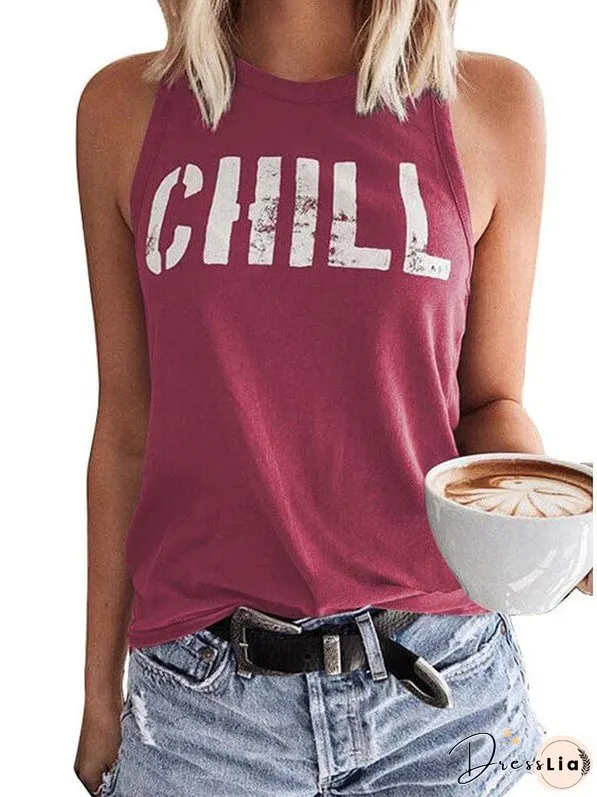 Loose Fit Women'S Slogan Printed Sleeveless Top