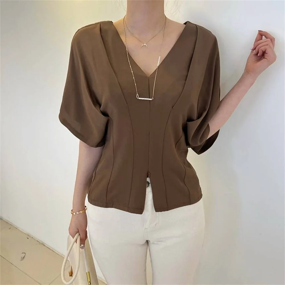 Jangj Alien Kitty Summer Close Waist Blouses Solid New Short Sleeve Women Fashion 2022 Chic All Match Casual High Street Slim Tops