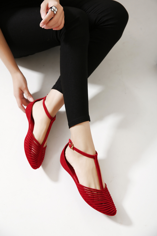 VCshoes Women Fairy Roman Hollow T-strap Sandals Lady Girl Dress Party Beach Shoes 34-40 Size Runs A Little Big Red Black