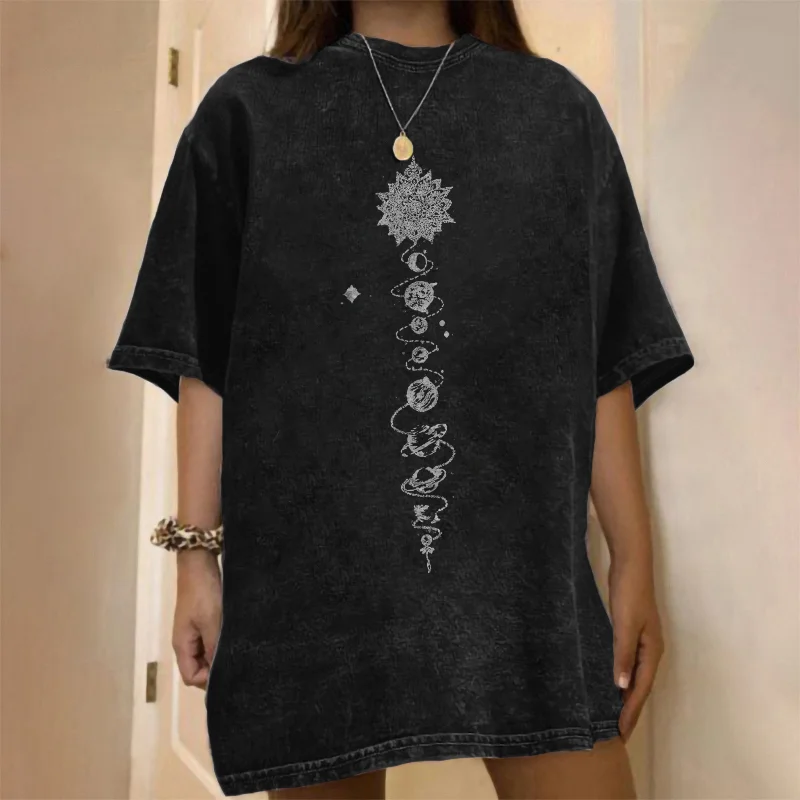 Cosmic Planet Print Cozy All-match T-shirt - Neojana