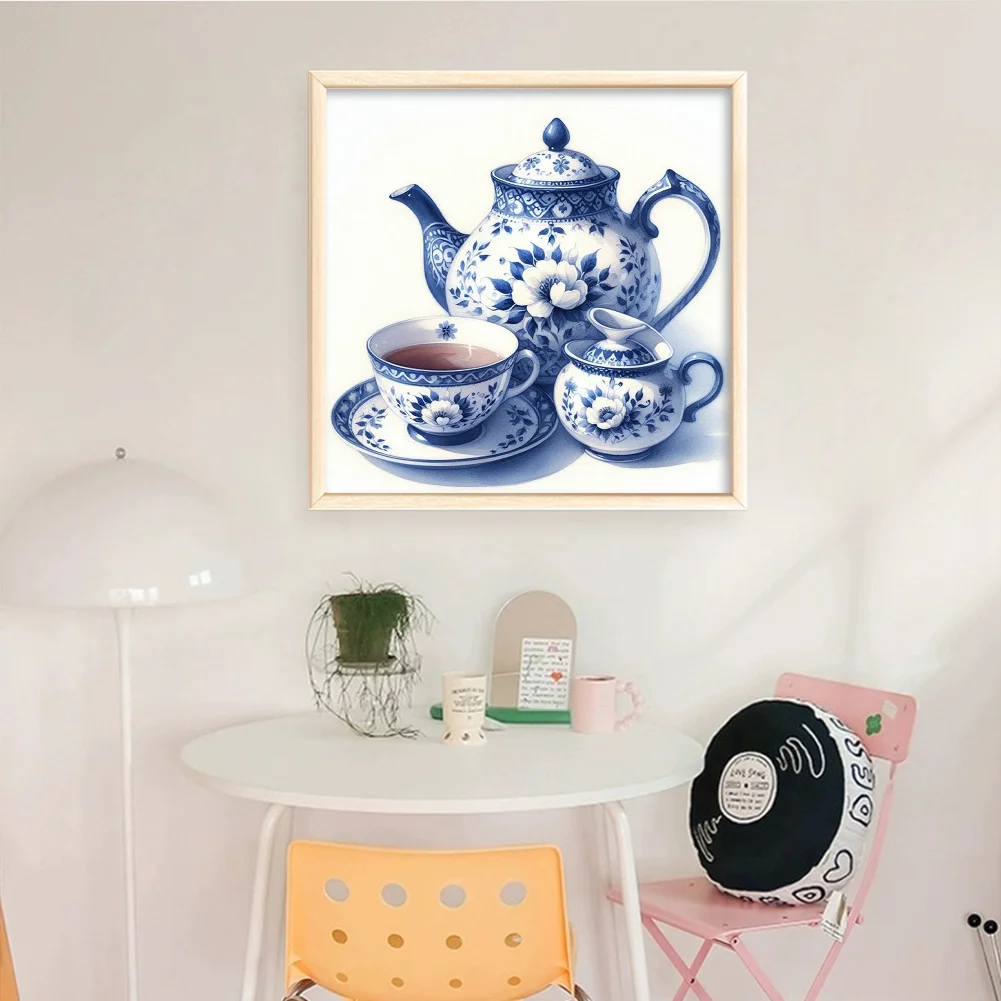 11CT Full Stamped Cross Stitch - Blue and white porcelain Porcelain Teapot(Canvas|40*40CM)