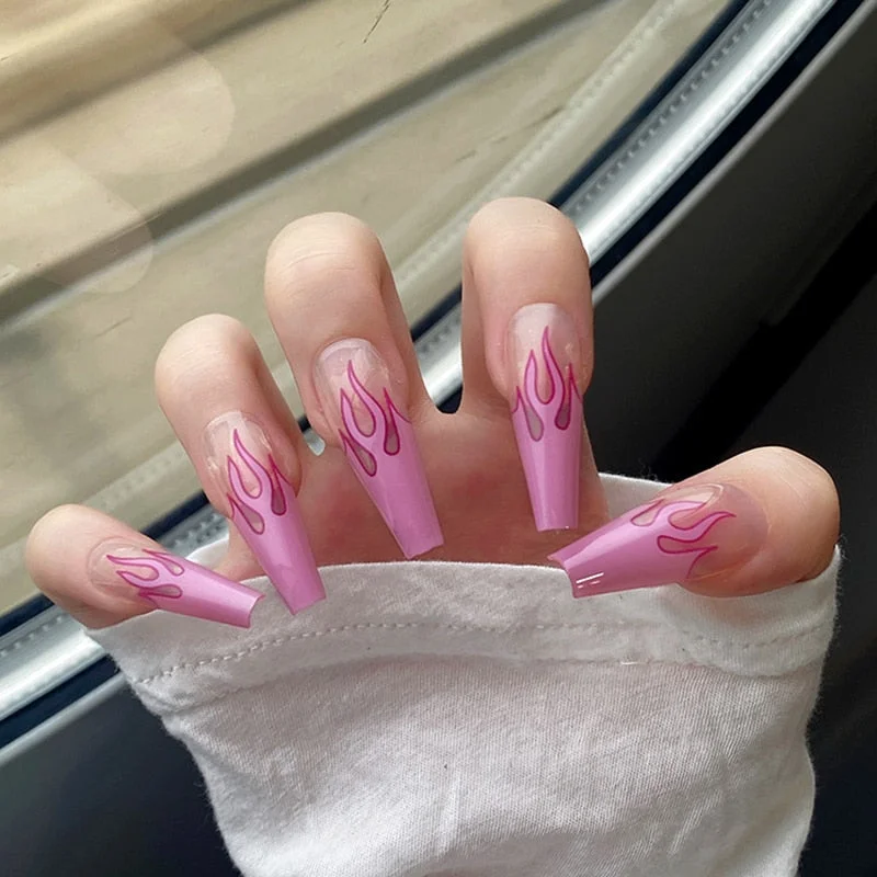 24pcs/set Press on Nail Tips Acrylic 10 Sizes Flower Design Fake Nails Art Full Cover French False Nail Art Tips Artifical Nails-Nail Inspo