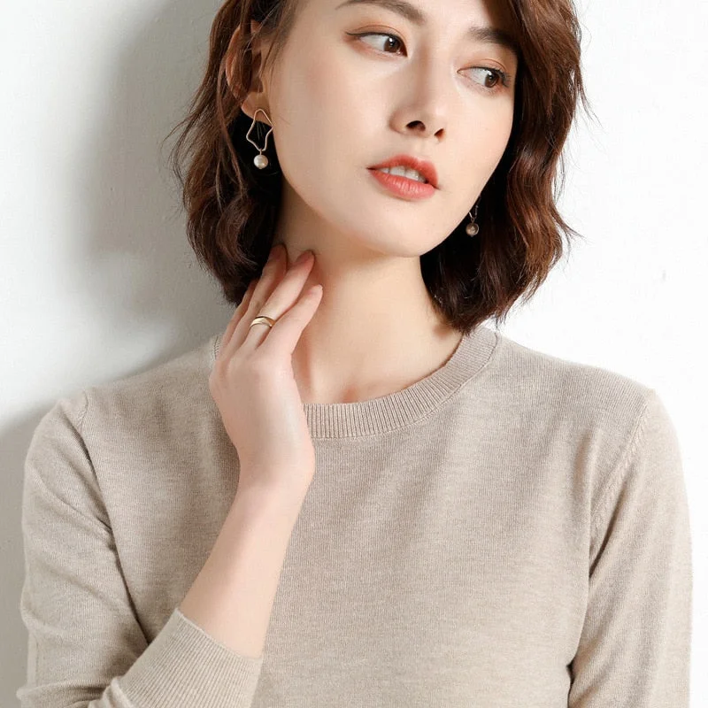 Women Sweater 2020 New O-neck Female Long-sleeved Knitted Pullover Jumper Pull Femme Clothes White Loose Thin Korean Plus Size