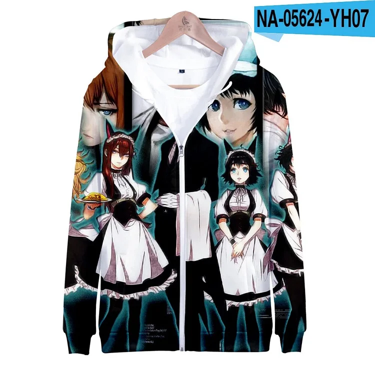 Japan Anime Steins Gate Cosplay Costume Makise Kurisu Okabe Rintarou Shiina Mayuri Unisex 3D Hoodies Zipper Hooded Sweatshirt