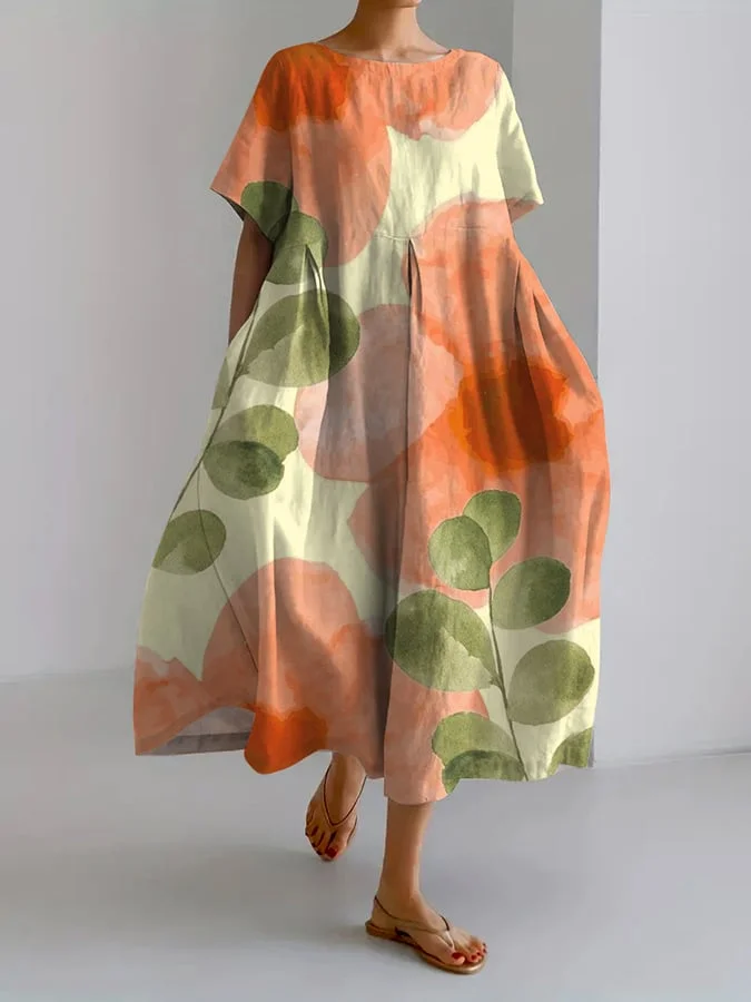 Women's Retro Botanical Floral Design Printed Casual Loose Dress
