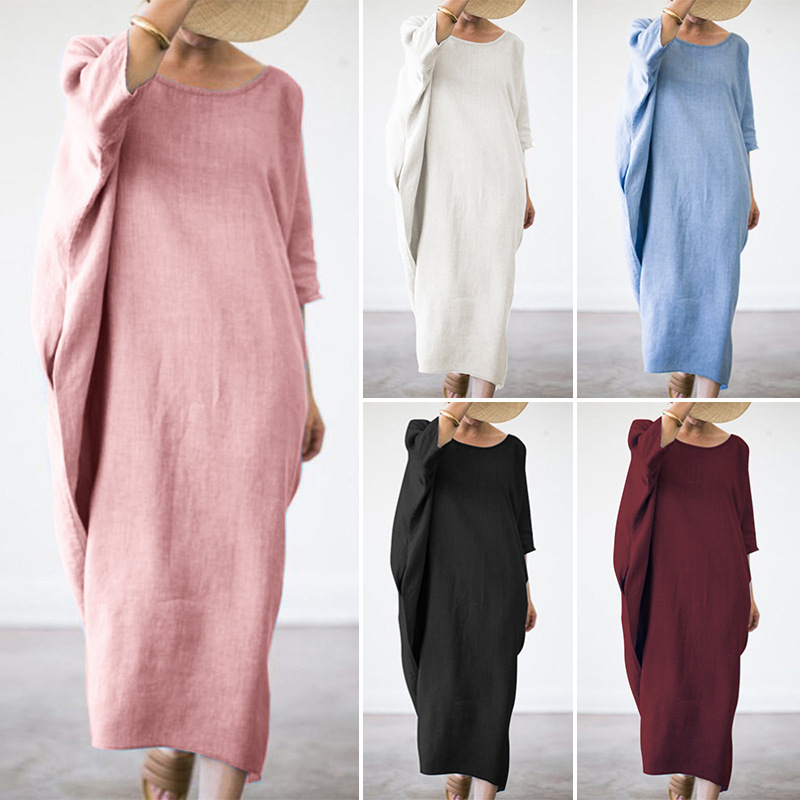 Loose Bat Cotton Linen Increased Thickening and Fattening Dress