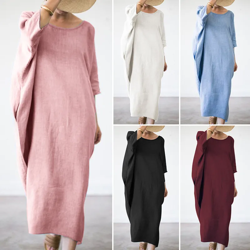 Loose Bat Cotton Linen Increased Thickening and Fattening Dress