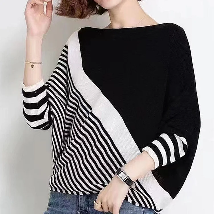 Batwing Stripes Casual Shift Sweater QueenFunky