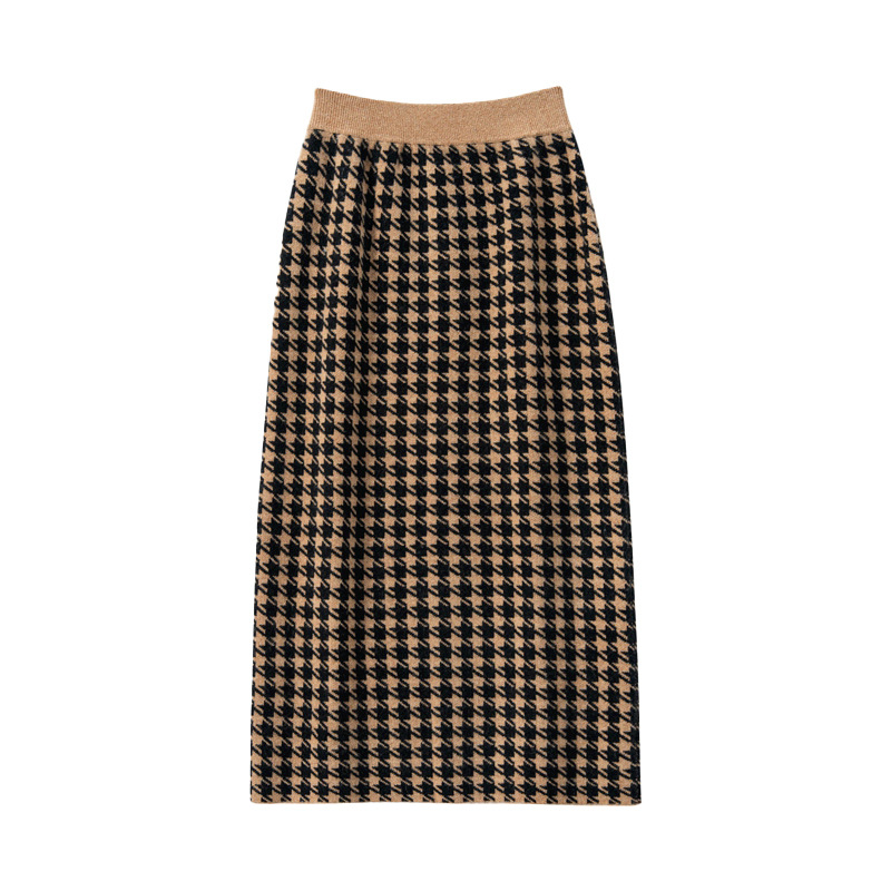 Contrast Color Squares Cashmere Skirt REAL SILK LIFE