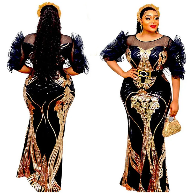 African Americans fashion QFY African Wedding Party Evening Gown Turkey Dresses For Women Luxury Sequin Bodycon Mermaid Dress Clothing Robe Africaine Femme Ankara Style QueenFunky