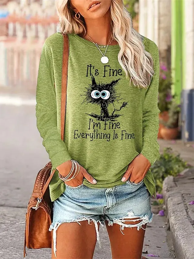 Women Long Sleeve Scoop Neck Graphic Tops