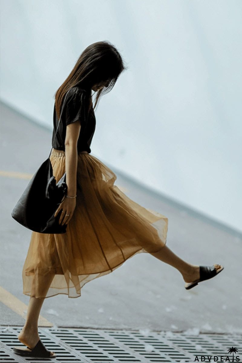 Elegant Pleated Mesh Skirt