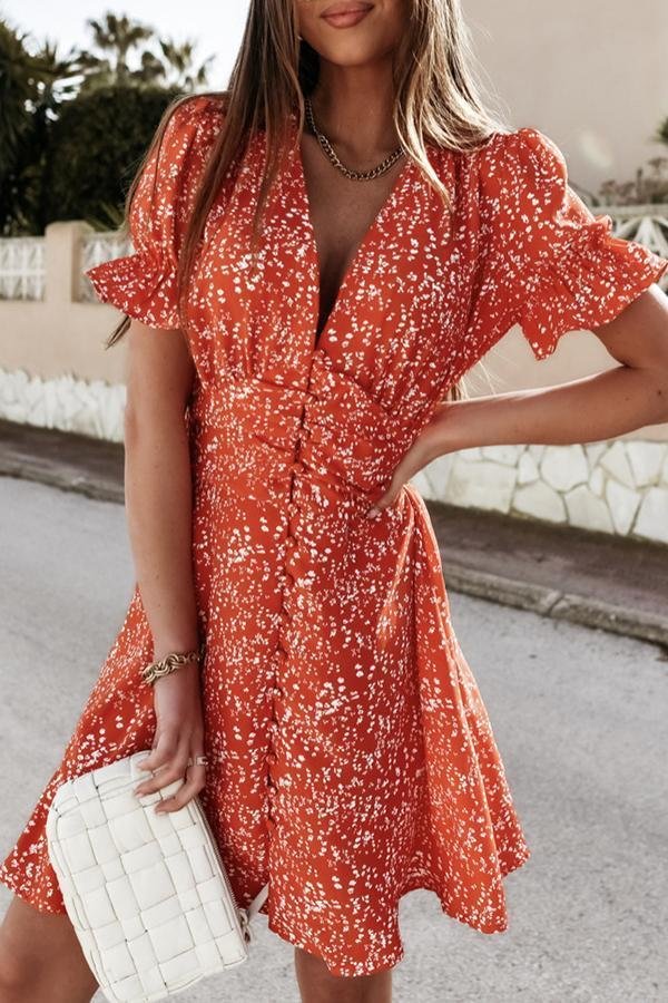 Floral Print Puff Sleeve Vacation Dress