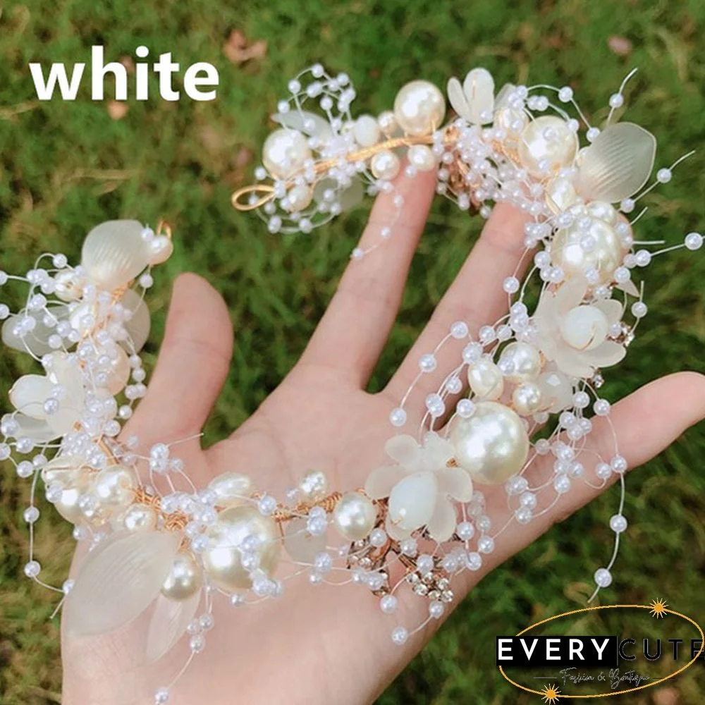 1 Piece Elegant Girls Bridal Headband Imitated Pearl Hair Headdress Flower Wreath Bride Garland Head Hoop Wedding Headbands Hair Jewelry