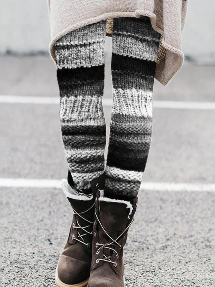 Vintage Black & White Patchwork Cozy Knit Leggings