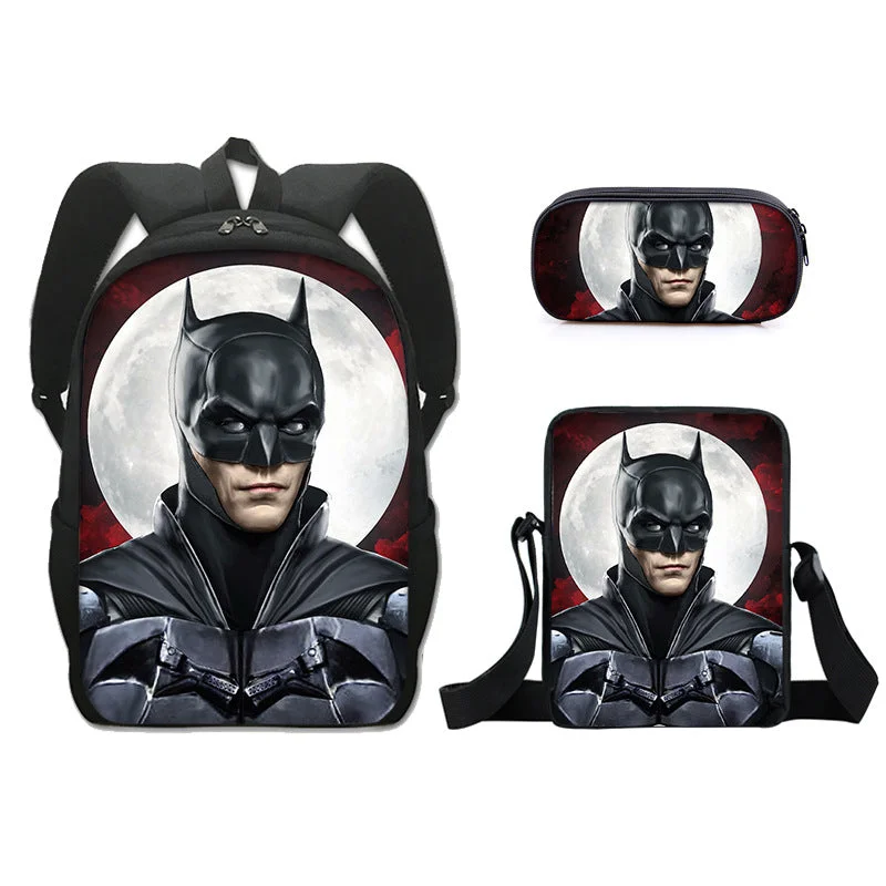 Buzzdaisy The Dark Knight Batman Schoolbag Backpack Lunch Bag Pencil Case Set Gift for Kids Students