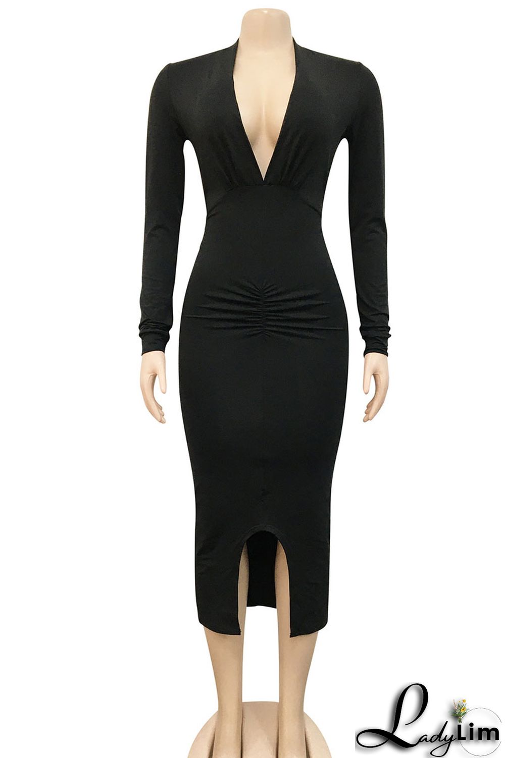 Orange Sexy Solid Patchwork Slit V Neck Long Sleeve Dresses