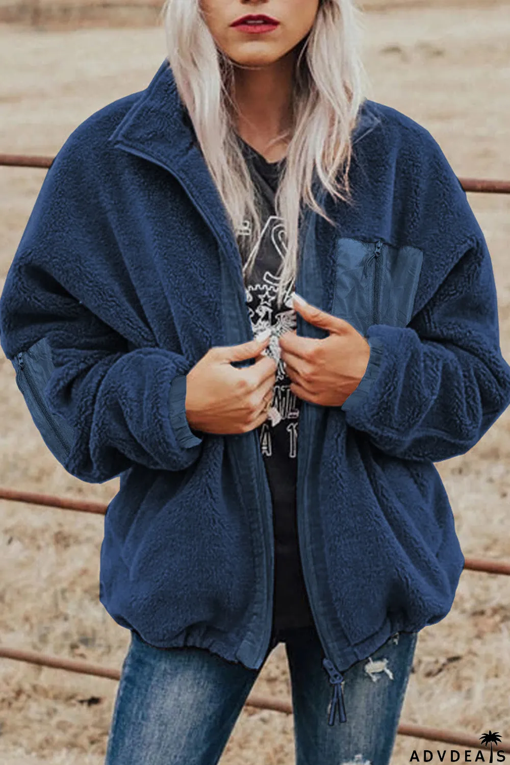 Zip Up Sherpa Coat With Pocket