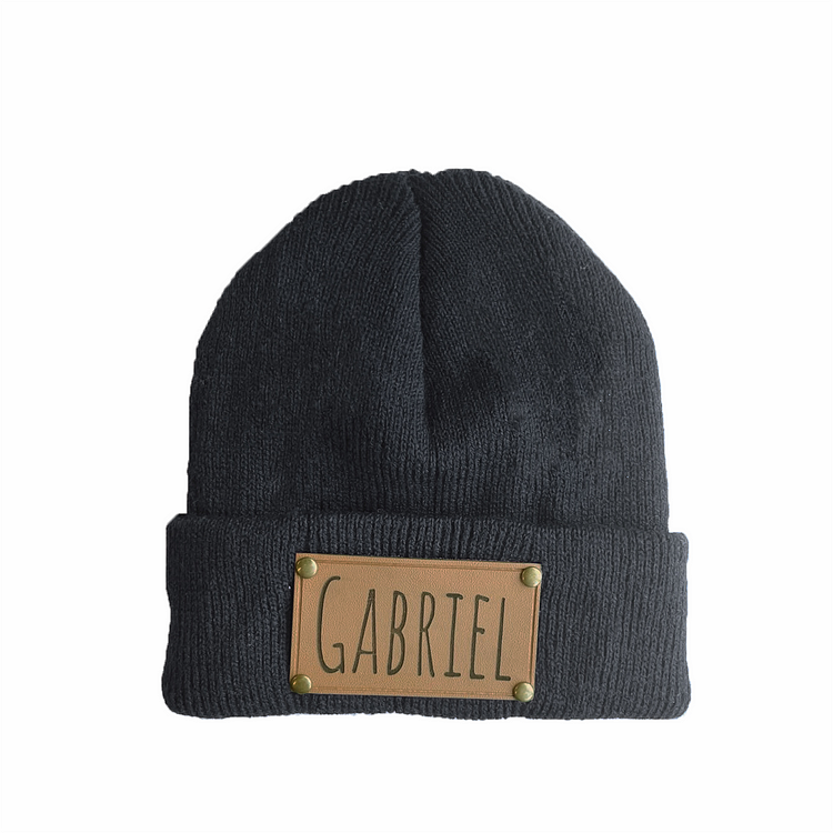 BlanketCute-Personalized Vegan Leather Patch Family Matching Beanie with Your Name